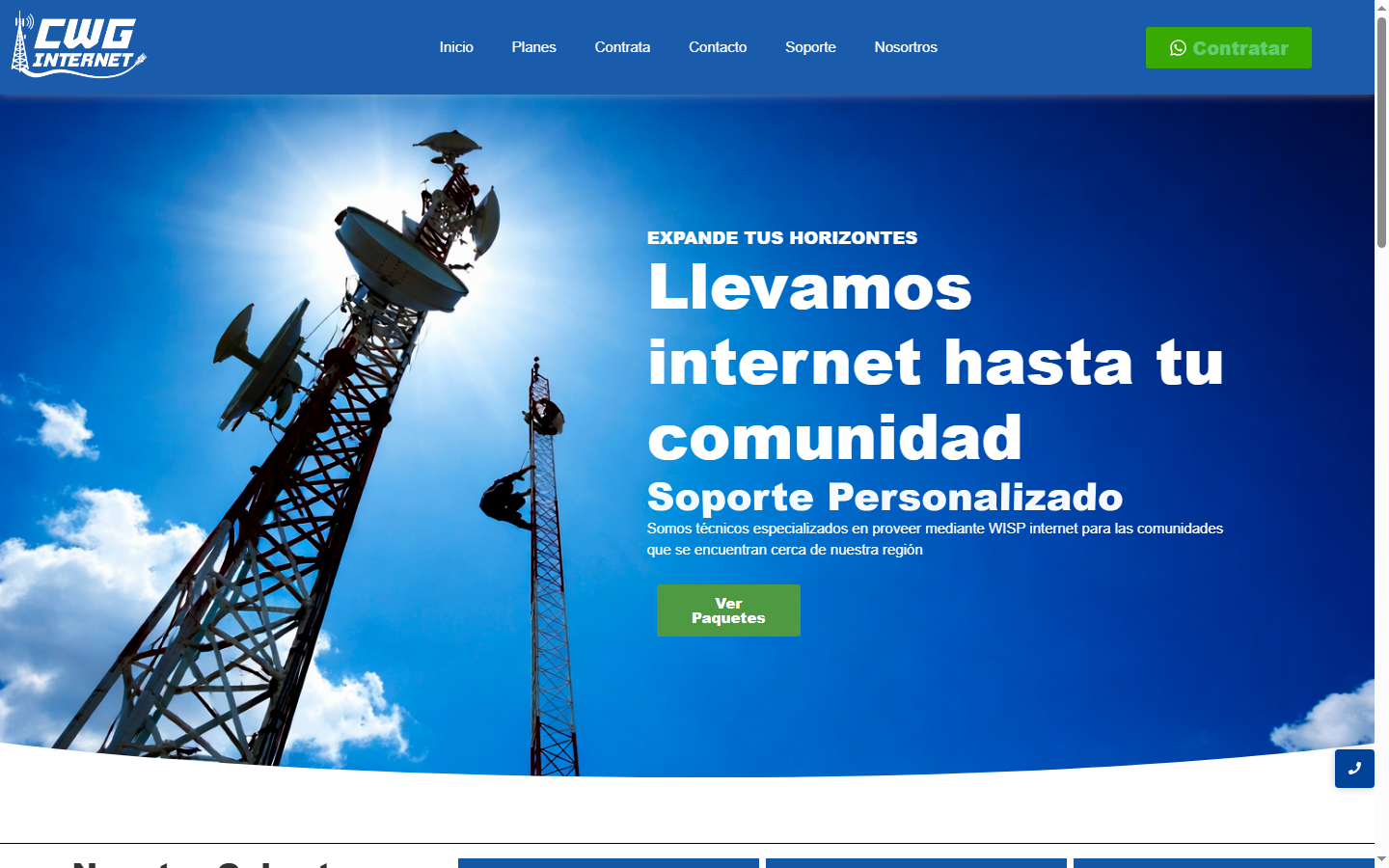 Página principal de CWG Internet