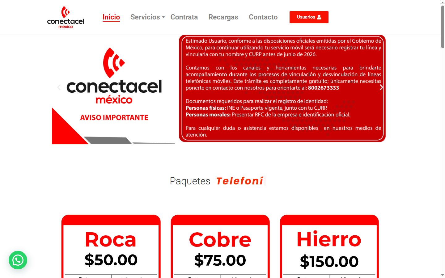 Página principal de Conecta Cel México